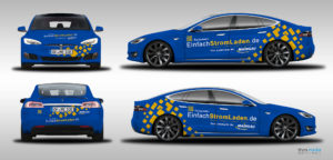 Fahrzeugbeschriftung Maingau Energie - Tesla Model S